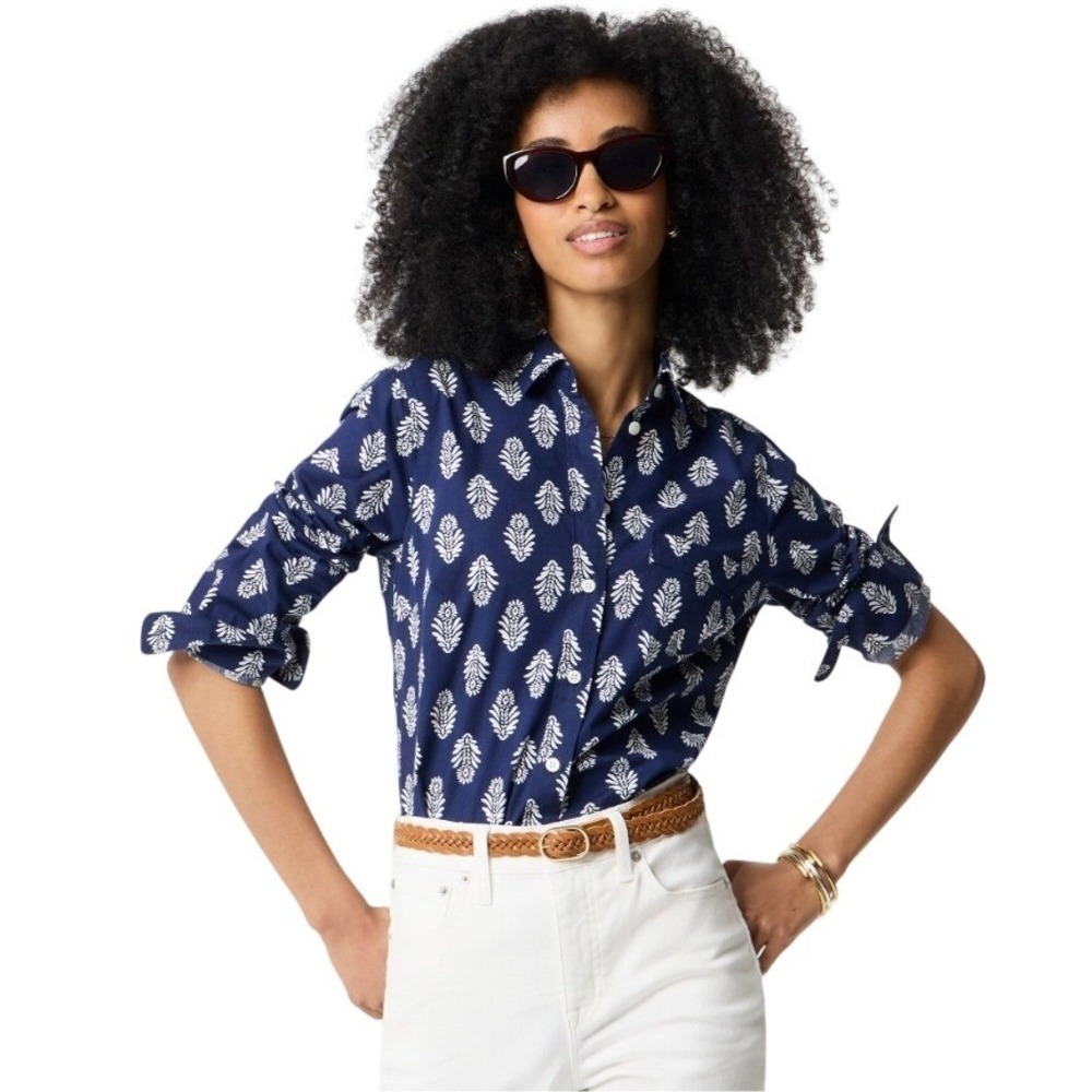 J.Crew Regenerative Cotton Blend Block Print Button Up Shirt Size S NWT $80